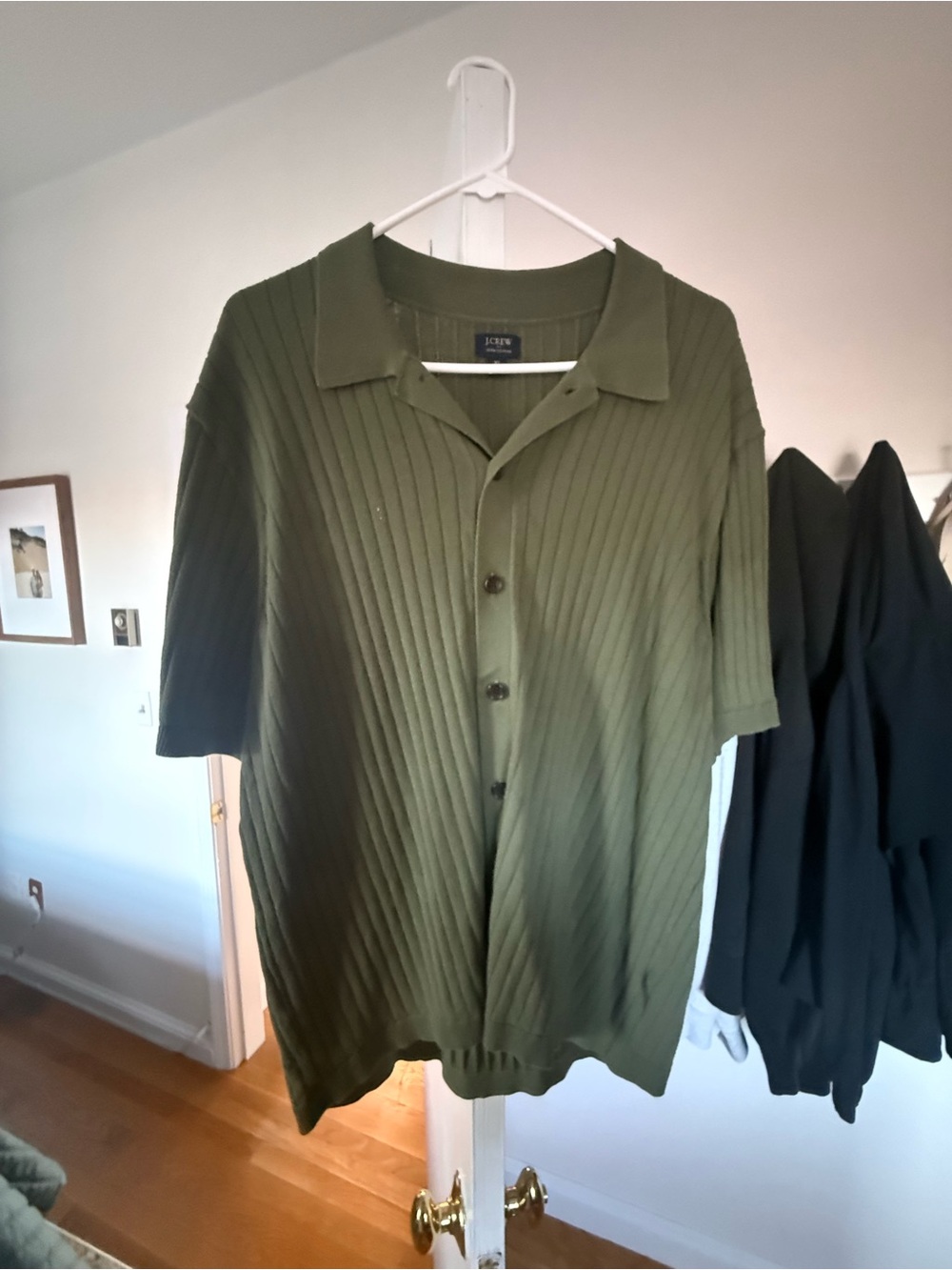 Jcrew Vintage Olive Green Ribbed Button-Up Knit Polo